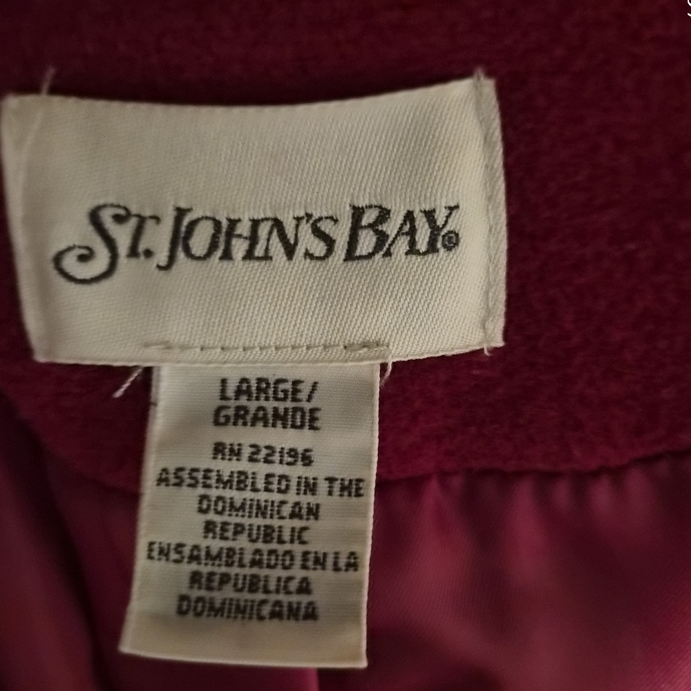 St. John’s Bay Fuchsia Pink Wool-Blend Pea Coat - Women's Large - Picture 10 of 11